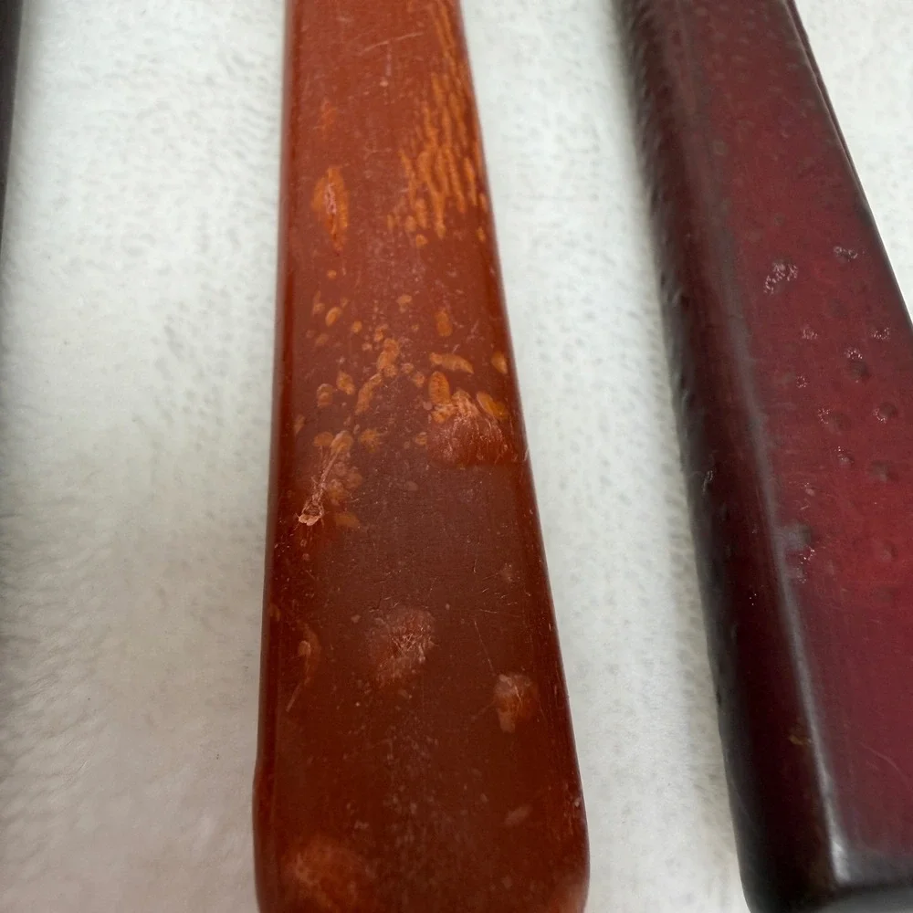 VTG Bakelite‎ Flatware Set 3pc Tapered Brown Orange Handles Forks Spoon *AS IS*